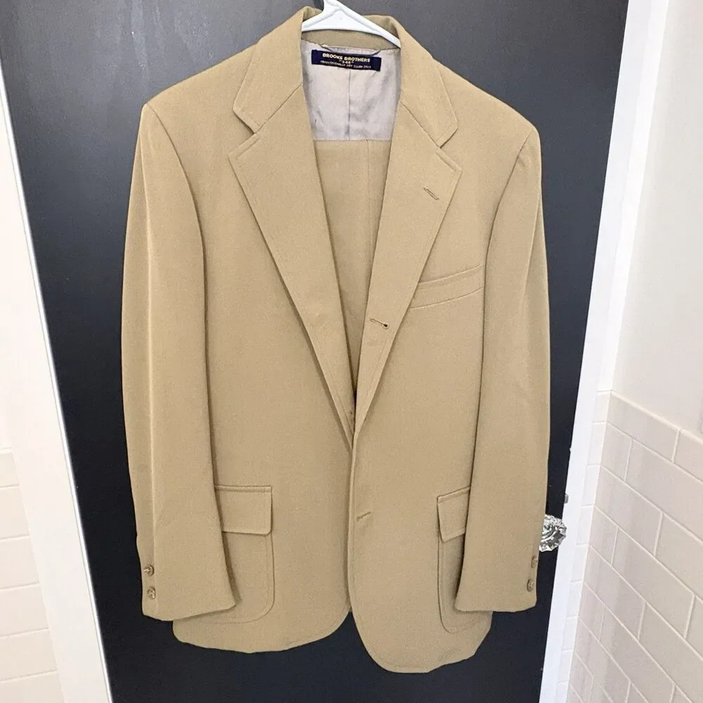 Brooks Brothers 346 Vintage Suit Tan  Wool/poly 80/20 blend Union Made USA 38